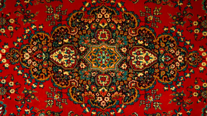 Detailed red and navy oriental rug pattern