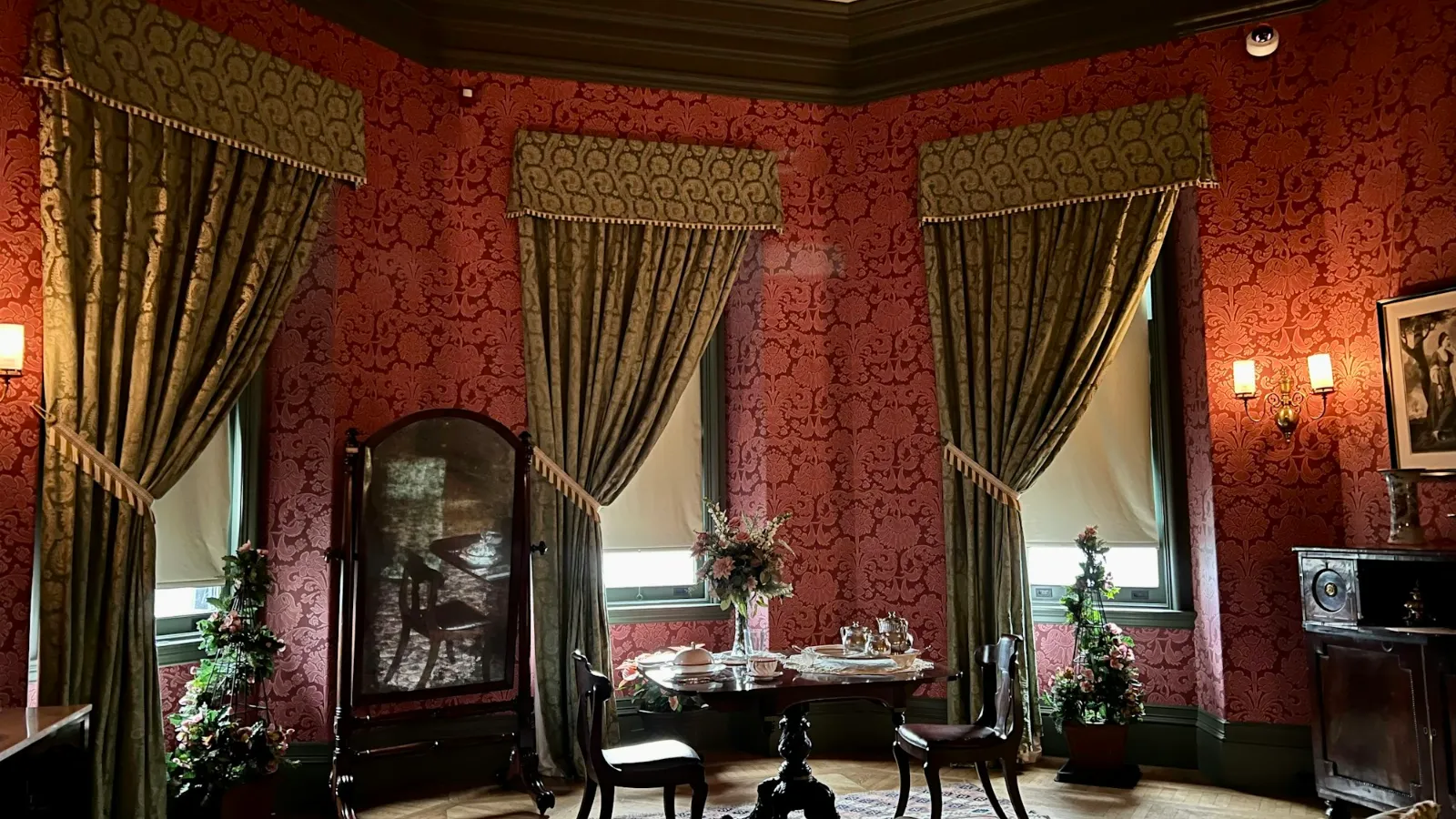 Period room with deep red walls