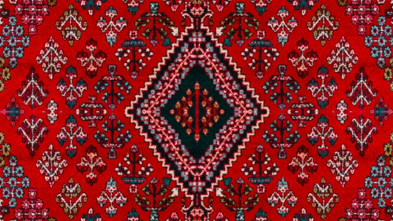 Red oriental rug with a central medallion