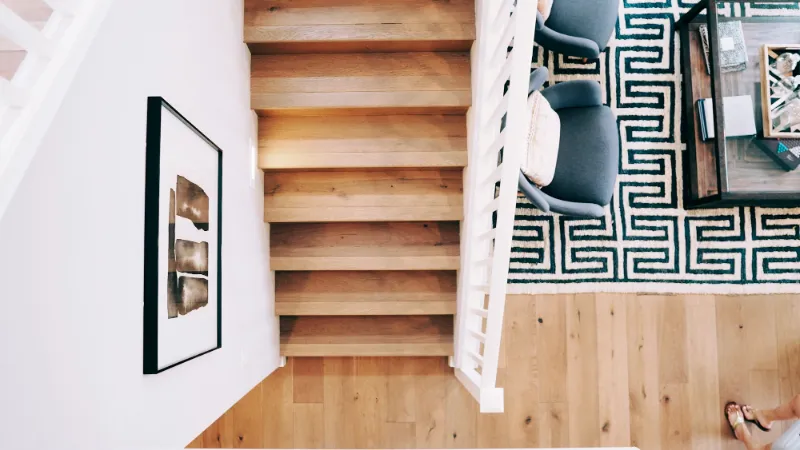 Timber stairs seen from above
