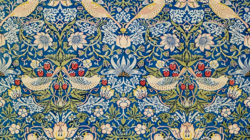 Traditional floral textile with birds