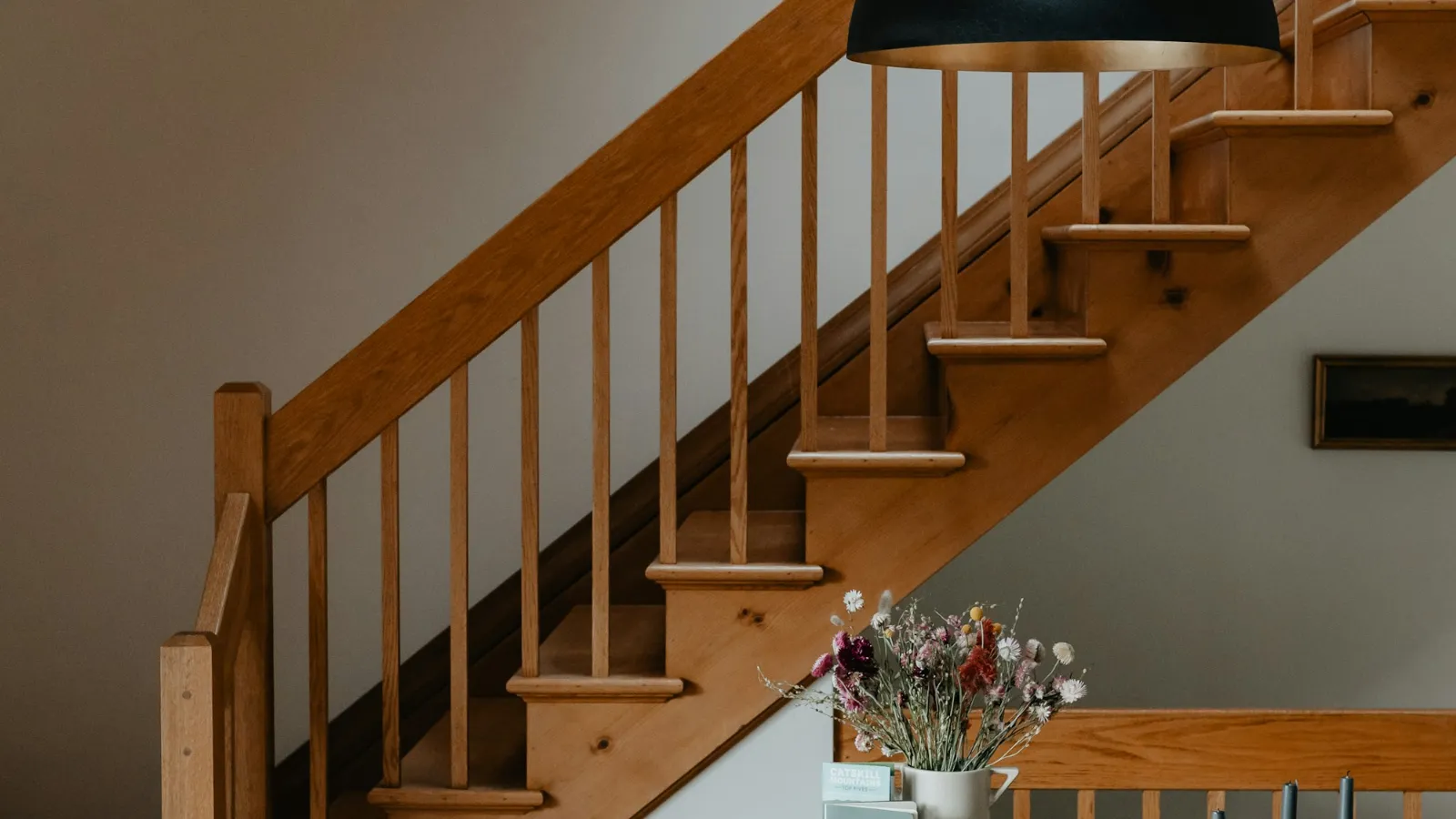 Traditional timber staircase with turned balusters